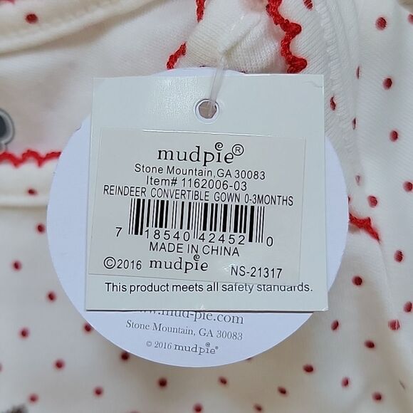 MUD PIE "MY FIRST CHRISTMAS" REINDEER CONVERTIBLE GOWN/ROMPER, SZ 0-3 MOS. - NEW - Picture 7 of 12